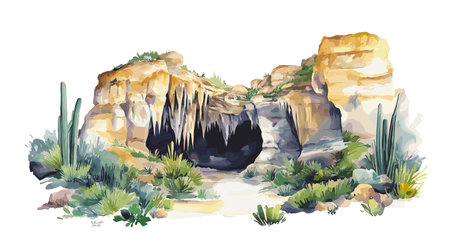 Carlsbad Caverns National Park. Carlsbad Caverns National Park hand drawn watercolor illustration on white backgroundのイラスト素材