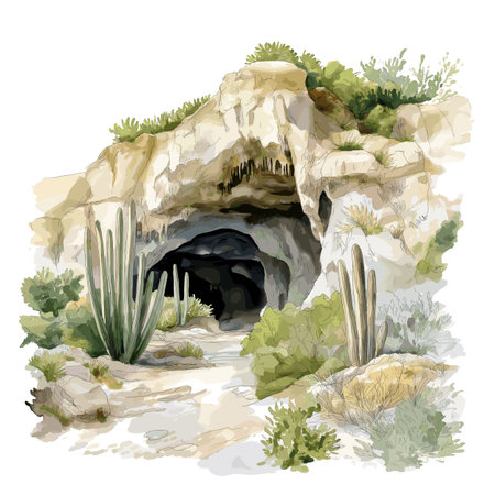 Carlsbad Caverns National Park. Carlsbad Caverns National Park hand drawn watercolor illustration on white backgroundのイラスト素材