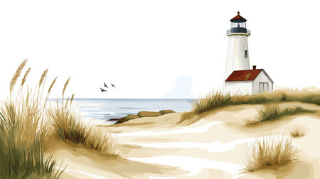 Cape Cod National Seashore. Cape Cod National Seashore hand drawn watercolor illustration on white backgroundのイラスト素材