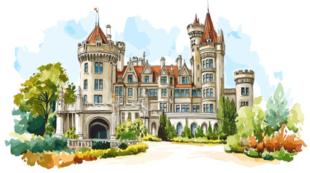 Casa Loma. Casa Loma hand drawn watercolor illustration on white backgroundのイラスト素材
