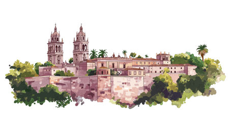 Castillo de Chapultepec. Castillo de Chapultepec hand drawn watercolor illustration on white backgroundのイラスト素材