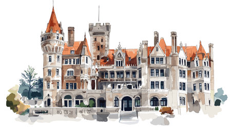 Casa Loma. Casa Loma hand drawn watercolor illustration on white backgroundのイラスト素材