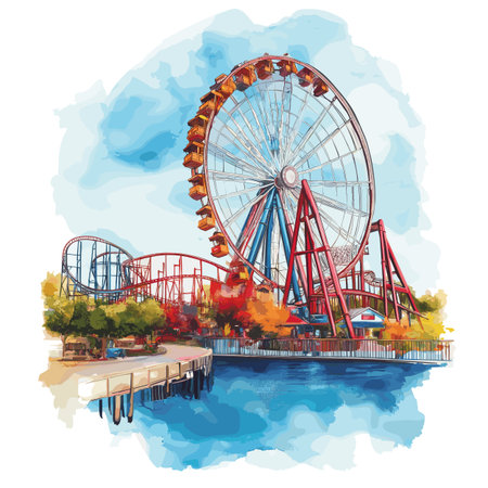 Cedar Point. Cedar Point hand drawn watercolor illustration on white backgroundのイラスト素材