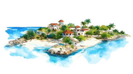 Cozumel Island. Cozumel Island hand drawn watercolor illustration on white backgroundのイラスト素材