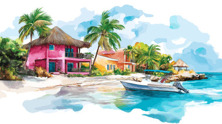 Cozumel Island. Cozumel Island hand drawn watercolor illustration on white backgroundのイラスト素材