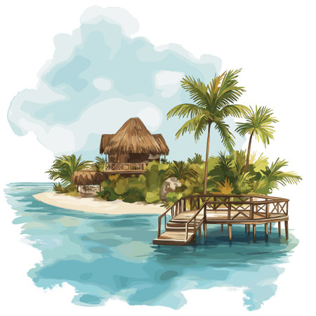 Cozumel Island. Cozumel Island hand drawn watercolor illustration on white backgroundのイラスト素材