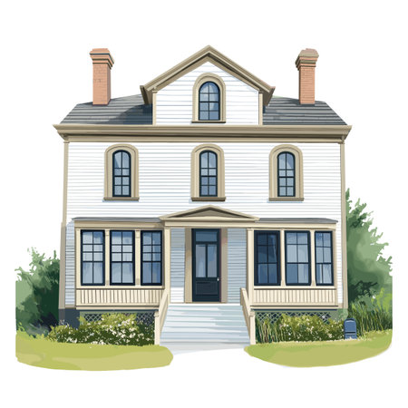 Craigflower Manor. Craigflower Manor hand drawn watercolor illustration on white backgroundのイラスト素材