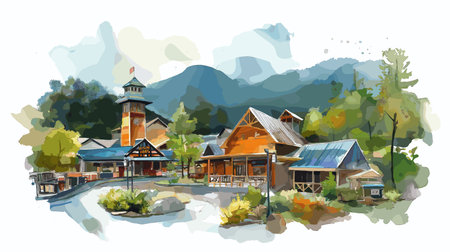 Dollywood. Dollywood hand drawn watercolor illustration on white backgroundのイラスト素材