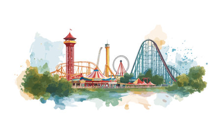 Cedar Point. Cedar Point hand drawn watercolor illustration on white backgroundのイラスト素材