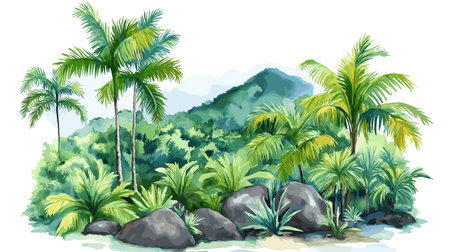 El Yunque National Forest. El Yunque National Forest hand drawn watercolor illustration on white backgroundのイラスト素材
