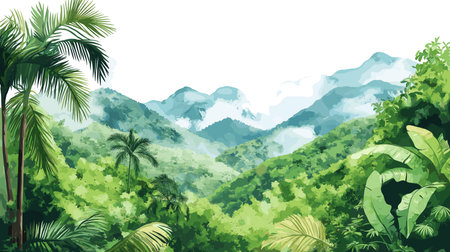 El Yunque National Forest. El Yunque National Forest hand drawn watercolor illustration on white backgroundのイラスト素材