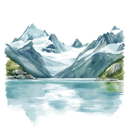 Glacier Bay National Park. Glacier Bay National Park hand drawn watercolor illustration on white backgroundのイラスト素材