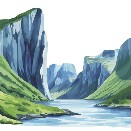 Gros Morne National Park. Gros Morne National Park hand drawn watercolor illustration on white backgroundのイラスト素材