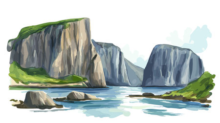Gros Morne National Park. Gros Morne National Park hand drawn watercolor illustration on white backgroundのイラスト素材