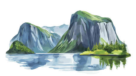 Gros Morne National Park. Gros Morne National Park hand drawn watercolor illustration on white backgroundのイラスト素材