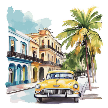 Havana. Havana hand drawn watercolor illustration on white backgroundのイラスト素材
