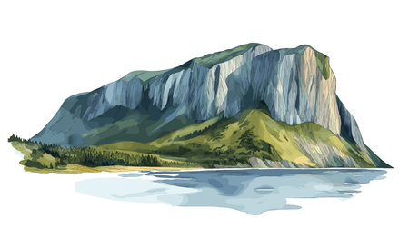 Gros Morne National Park. Gros Morne National Park hand drawn watercolor illustration on white backgroundのイラスト素材