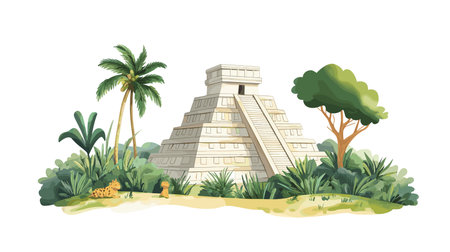 Chichen Itza. Chichen Itza hand drawn watercolor illustration on white background