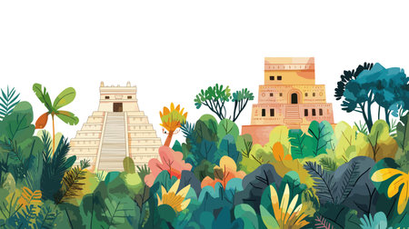 Chichen Itza. Chichen Itza hand drawn watercolor illustration on white backgroundのイラスト素材