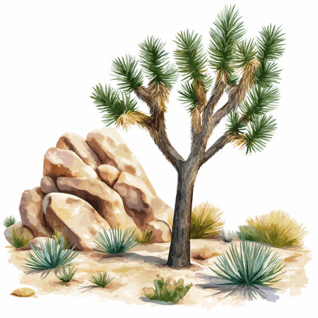 Joshua Tree National Park. Joshua Tree National Park hand drawn watercolor illustration on white backgroundのイラスト素材