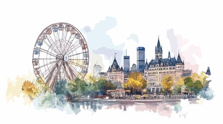 La Ronde. La Ronde hand drawn watercolor illustration on white backgroundのイラスト素材