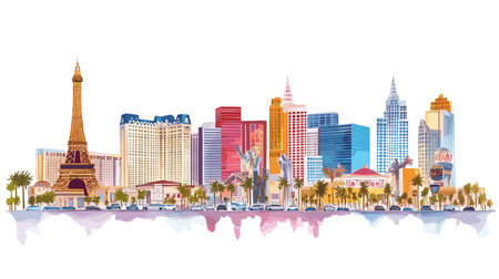 Las Vegas Strip. Las Vegas Strip hand drawn watercolor illustration on white backgroundのイラスト素材