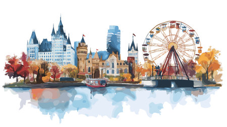 La Ronde. La Ronde hand drawn watercolor illustration on white backgroundのイラスト素材