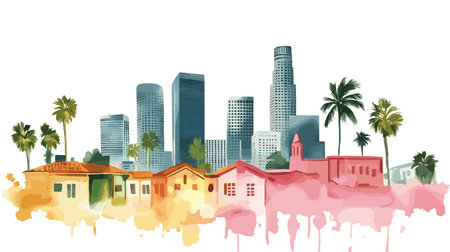 Los Angeles. Los Angeles hand drawn watercolor illustration on white backgroundのイラスト素材