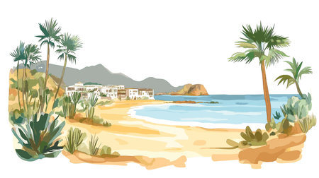 Los Cabos. Los Cabos hand drawn watercolor illustration on white backgroundのイラスト素材