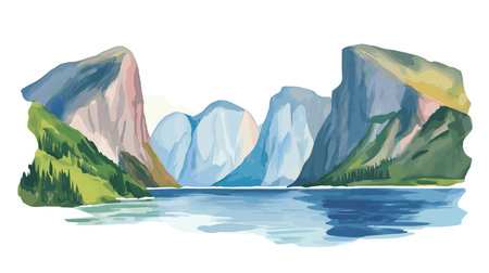 Gros Morne National Park. Gros Morne National Park hand drawn watercolor illustration on white backgroundのイラスト素材