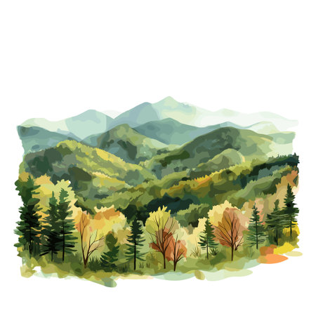 Great Smoky Mountains National Park. Great Smoky Mountains National Park hand drawn watercolor illustration on white backgroundのイラスト素材