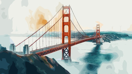 Golden Gate Bridge. Golden Gate Bridge hand drawn watercolor illustration on white background