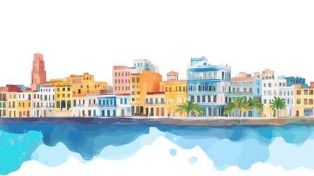 MalecÃ³n. MalecÃ³n hand drawn watercolor illustration on white backgroundのイラスト素材