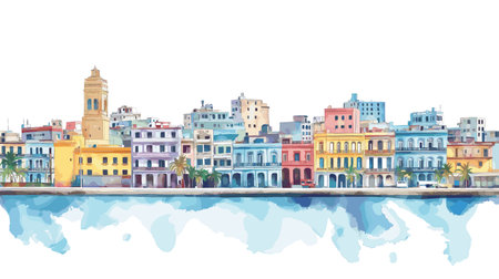 MalecÃ³n. MalecÃ³n hand drawn watercolor illustration on white backgroundのイラスト素材