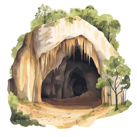 Mammoth Cave National Park. Mammoth Cave National Park hand drawn watercolor illustration on white backgroundのイラスト素材
