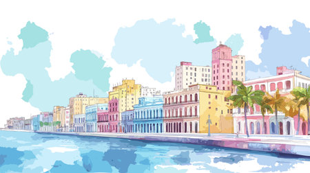 MalecÃ³n. MalecÃ³n hand drawn watercolor illustration on white backgroundのイラスト素材