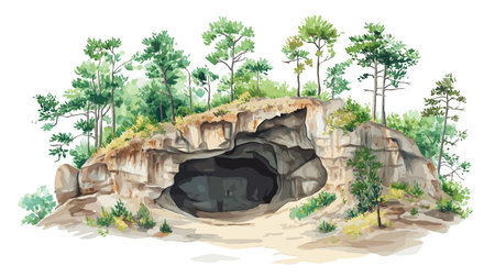 Mammoth Cave National Park. Mammoth Cave National Park hand drawn watercolor illustration on white backgroundのイラスト素材