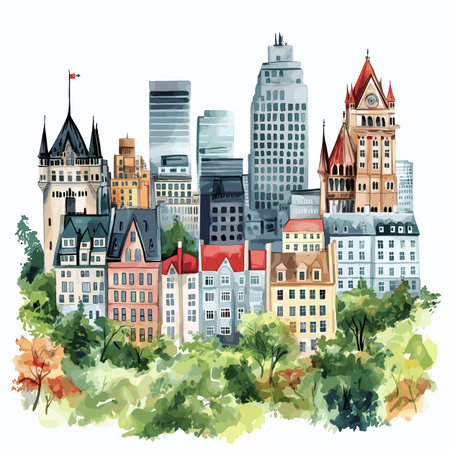 Montreal. Montreal hand drawn watercolor illustration on white backgroundのイラスト素材