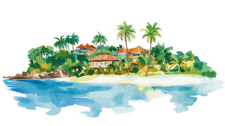 Montego Bay. Montego Bay hand drawn watercolor illustration on white backgroundのイラスト素材