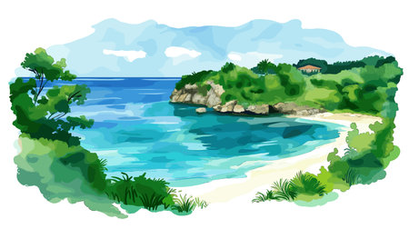 Montego Bay. Montego Bay hand drawn watercolor illustration on white backgroundのイラスト素材