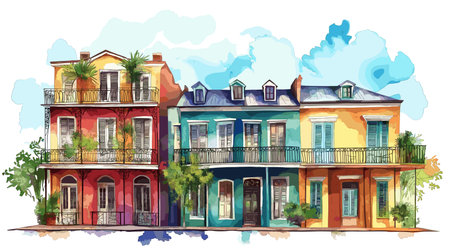 New Orleans. New Orleans hand drawn watercolor illustration on white backgroundのイラスト素材