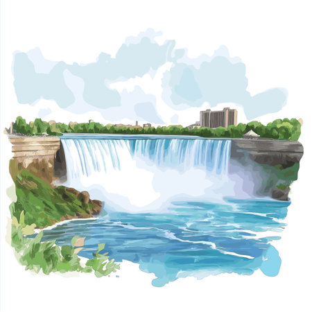 Niagara Falls. Niagara Falls hand drawn watercolor illustration on white backgroundのイラスト素材