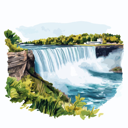 Niagara Falls. Niagara Falls hand drawn watercolor illustration on white backgroundのイラスト素材