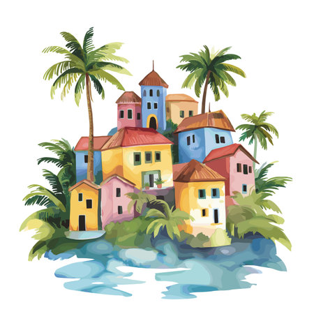 Nassau. Nassau hand drawn watercolor illustration on white backgroundのイラスト素材