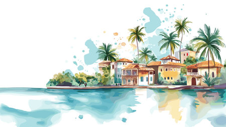 Nassau. Nassau hand drawn watercolor illustration on white backgroundのイラスト素材
