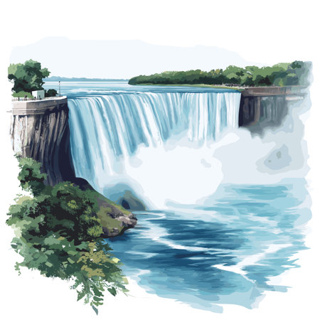 Niagara Falls. Niagara Falls hand drawn watercolor illustration on white backgroundのイラスト素材