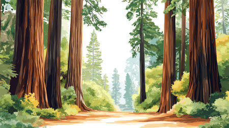 Redwood National and State Parks. Redwood National and State Parks hand drawn watercolor illustration on white backgroundのイラスト素材
