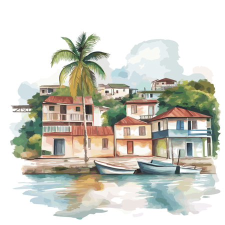 Port Royal. Port Royal hand drawn watercolor illustration on white backgroundのイラスト素材