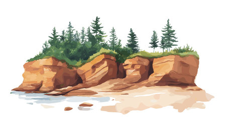 Prince Edward Island National Park. Prince Edward Island National Park hand drawn watercolor illustration on white backgroundのイラスト素材