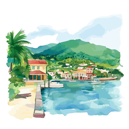 Port Royal. Port Royal hand drawn watercolor illustration on white backgroundのイラスト素材